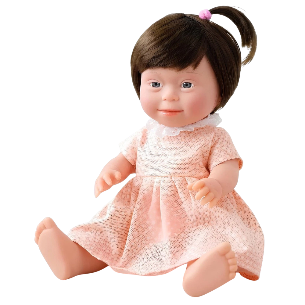 BiBi Doll 14" Brunette Baby Doll Lifelike Soft Vinyl Girl Doll for Imaginative Play