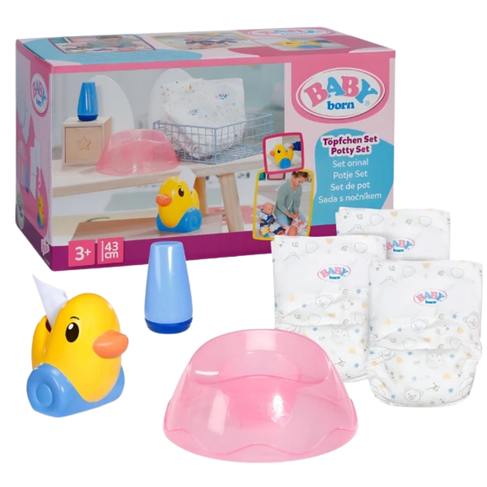 BABY born Potty Set with 3 Diapers Cream Jar and Duck Berta Tissue Dispenser