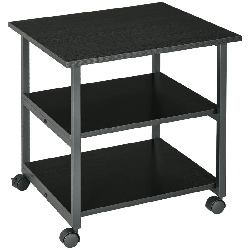 Office Printer Stand – 3 Tiers, Rolling, Black
