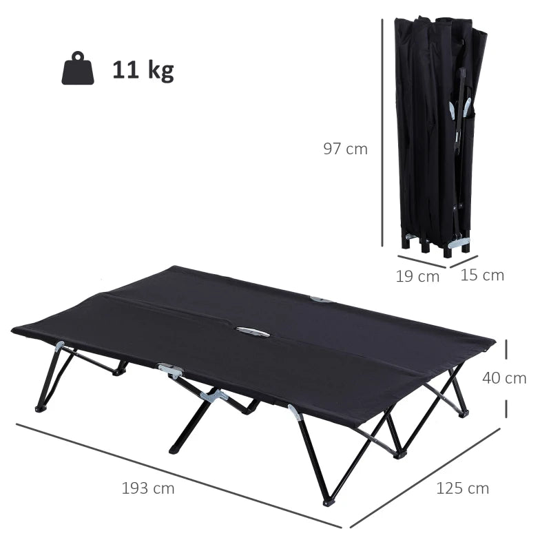 Black Double Cot Bed for Camping with Carry Bag