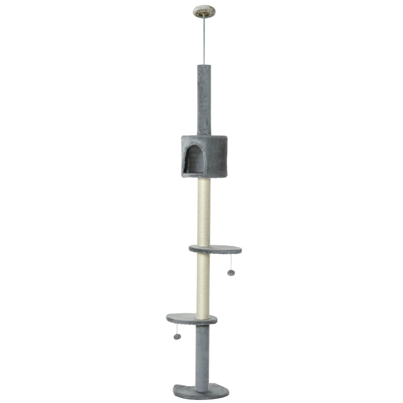 Light Grey Floor to Ceiling Cat Tree – Multi-Level Activity Center