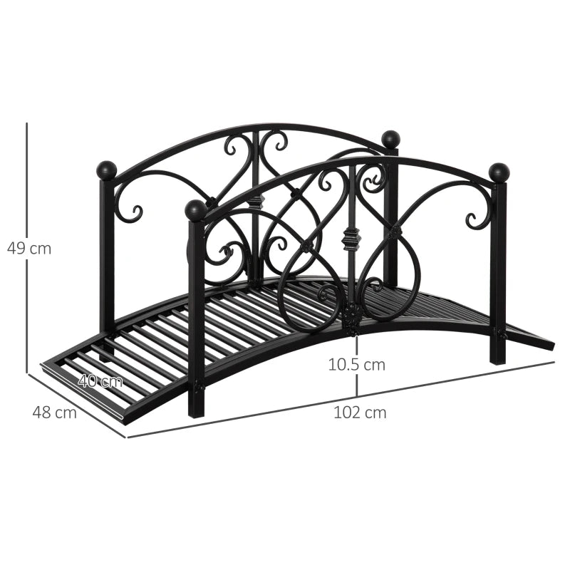 Decorative Metal Garden Bridge with Safety Railings for Backyard Water Features
