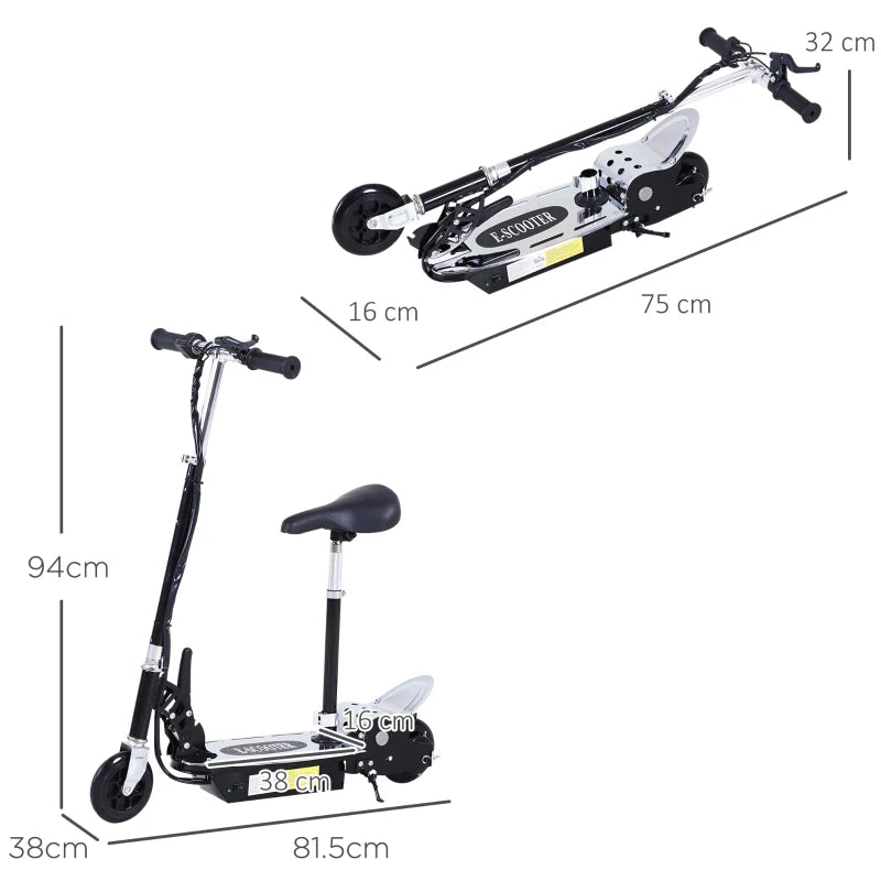 Adjustable Seat Foldable Scooter with Brake, Battery Powered – Black Ride-On
