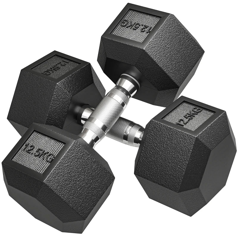 Rubber Hex Dumbbells 2x12.5kg – Durable Home Fitness Gear