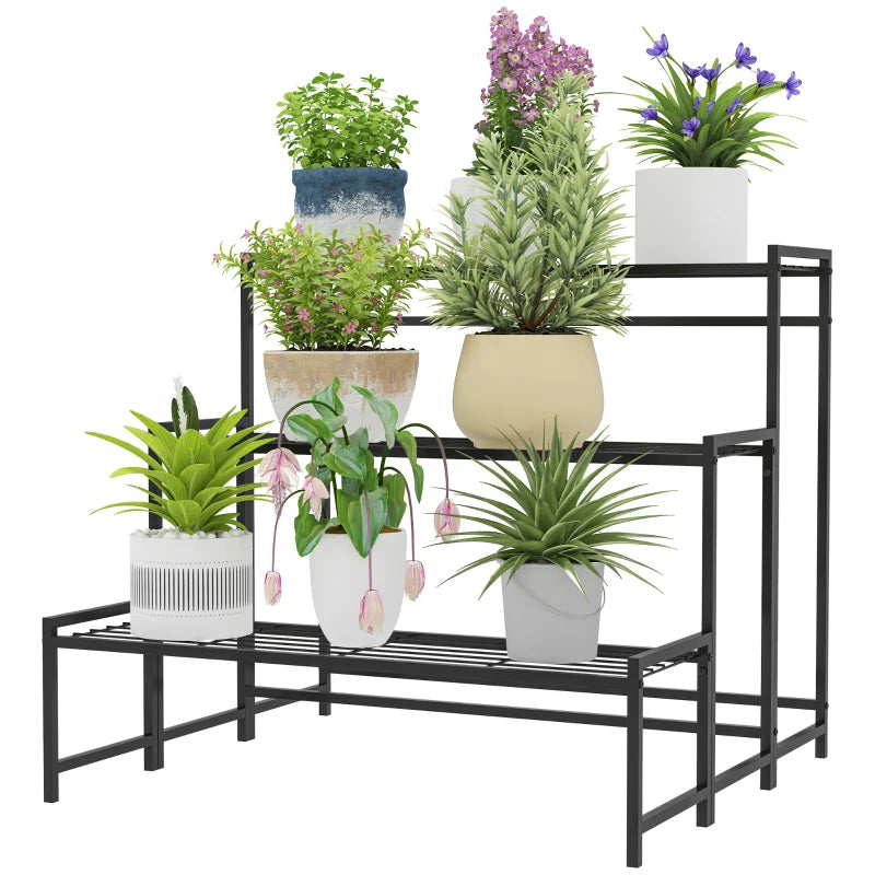 Durable Black Metal Plant Shelf with Three Tiers – Perfect for Garden or Home
