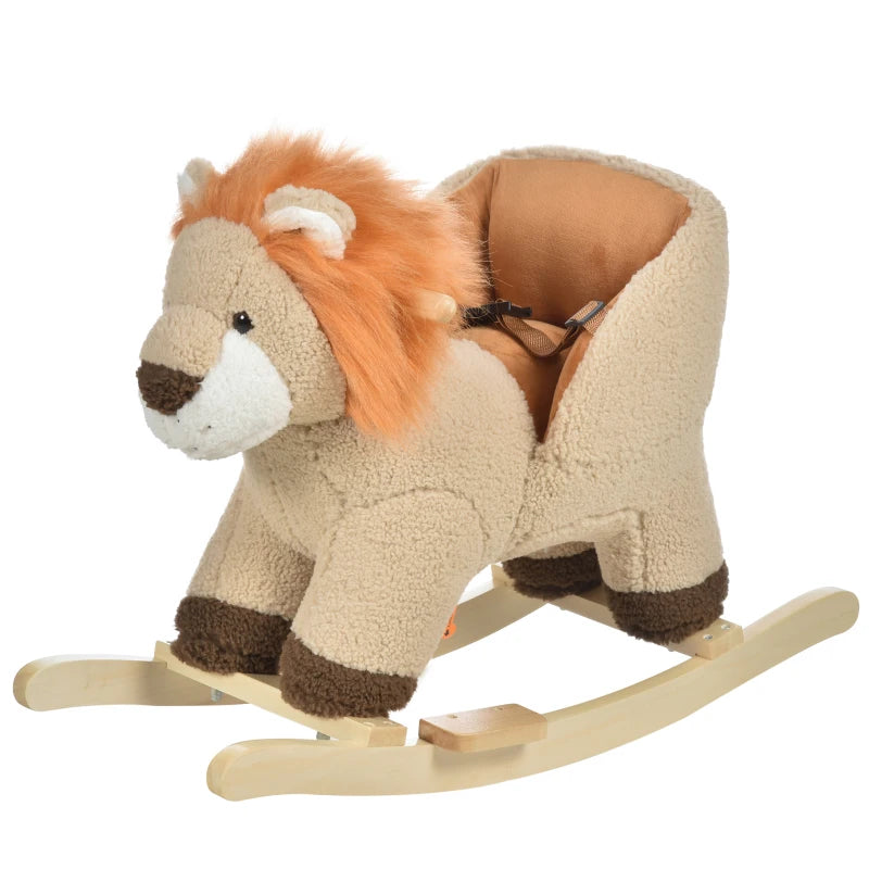 Kids Lion Rocking Horse Brown with Roaring Sound and Safety Seatbelt Toddler Toy