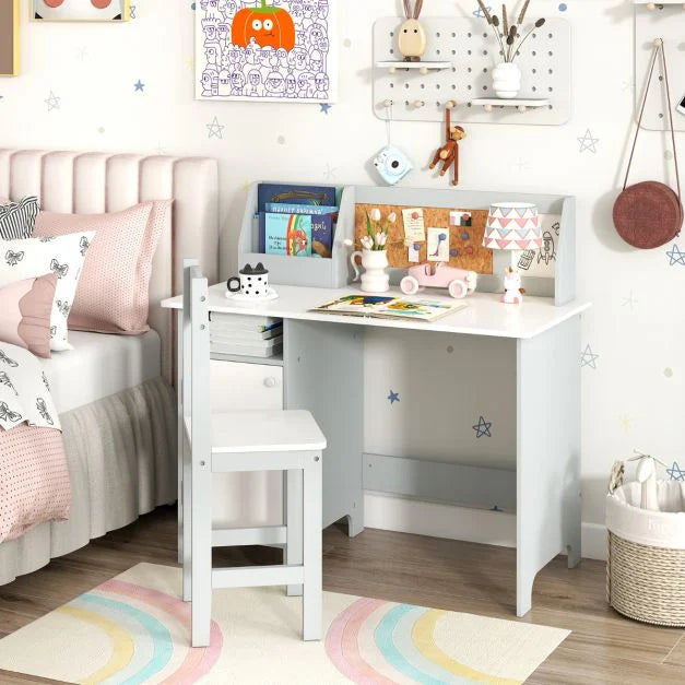 Kids Table & Chair Set with Hutch and Storage Cabinet