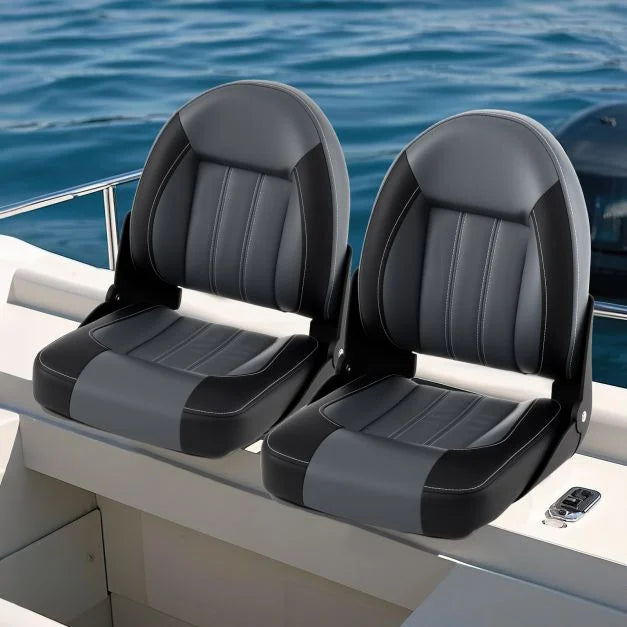 High-Back Folding Boat Seats 2-Pack with Waterproof PVC & Thick Cushion