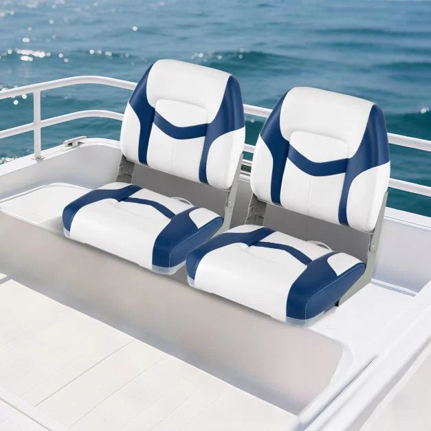 2-Pack Low-Back Folding Boat Chairs with Waterproof Leather & Thick Cushion