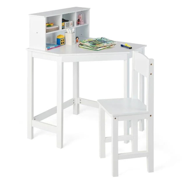 Kids Corner Desk and Chair Set with Hutch Storage