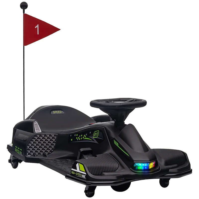 Electric Go Kart for Kids 12V with Music & LED Lights, Slow Start – Black