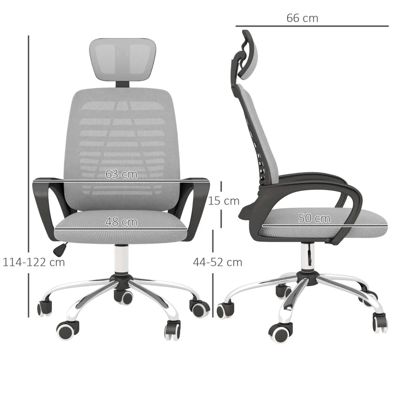 Mesh Desk Chair – Grey, Lumbar Support, Adjustable Headrest