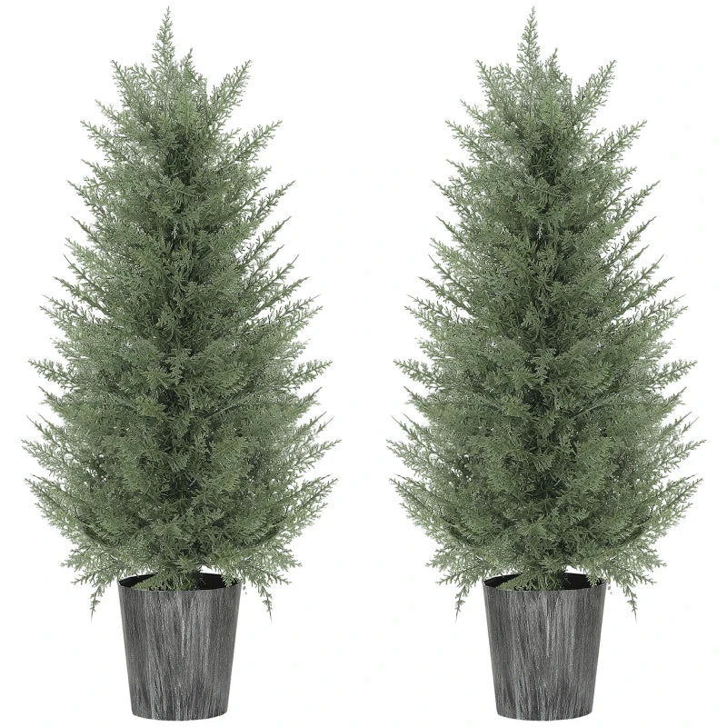 90cm Artificial Cypress Trees Set of 2 with Pots, UV Resistant Green