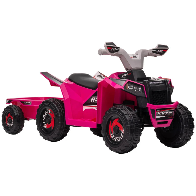 6V Quad Bike with Back Trailer & Wear-Resistant Wheels for Toddlers 18-36 Months - Pink