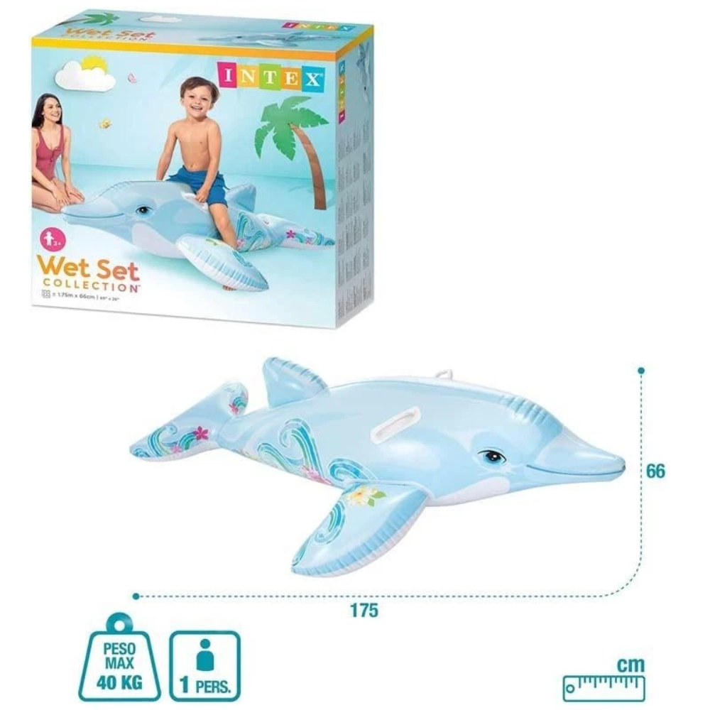 Intex Inflatable Dolphin Ride on Beach Pool Float Toy Lilo Swim Rider for Kids Outdoor Fun