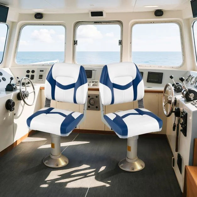 2-Pack Low-Back Folding Boat Chairs with Waterproof Leather & Thick Cushion