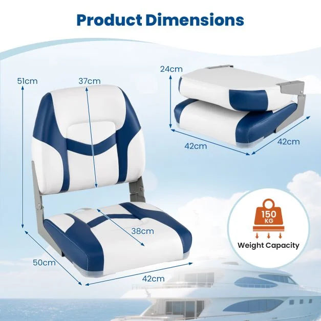 2-Pack Low-Back Folding Boat Chairs with Waterproof Leather & Thick Cushion
