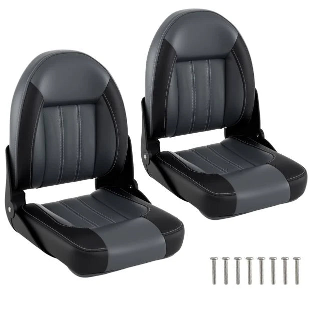 High-Back Folding Boat Seats 2-Pack with Waterproof PVC & Thick Cushion
