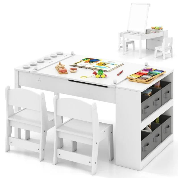Kids 2-in-1 Art Table and Easel Set with Chairs & Adjustable Tabletop