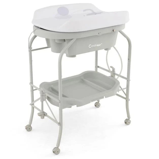 Foldable 2-in-1 Baby Change Table with Bathtub for Easy Bathing and Diapering