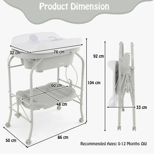 Foldable 2-in-1 Baby Change Table with Bathtub for Easy Bathing and Diapering