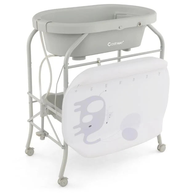 Foldable 2-in-1 Baby Change Table with Bathtub for Easy Bathing and Diapering