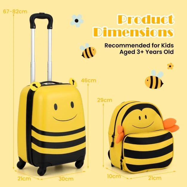 Kids 2-Piece Luggage Set with Cute Bee Backpack and Rolling Suitcase