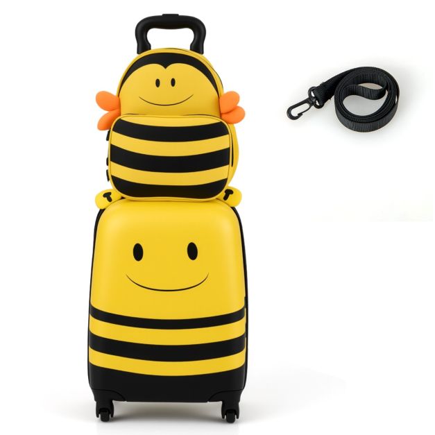 Kids 2-Piece Luggage Set with Cute Bee Backpack and Rolling Suitcase