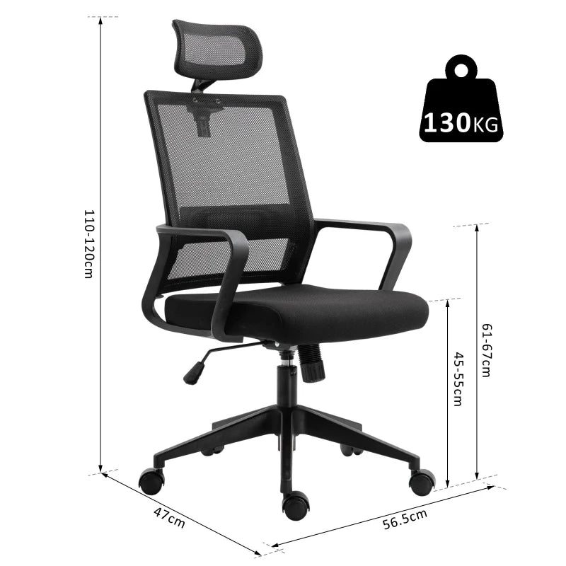 Black Mesh Office Chair with Headrest & Lumbar Support