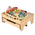 100-Piece Wooden Railway Train Set for Kids with Track and Play Table