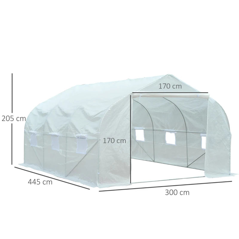 Galvanised Steel Frame Walk-In Polytunnel Greenhouse with Door & Windows – White, 4.5 x 3 x 2 m