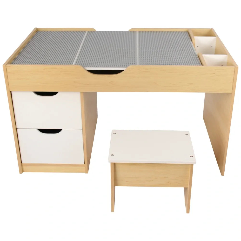 Build 'n' Store Wooden Desk & Stool Base Plate Building Table for Kids