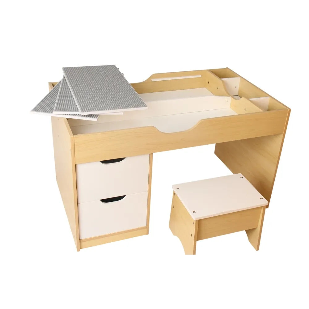 Build 'n' Store Wooden Desk & Stool Base Plate Building Table for Kids