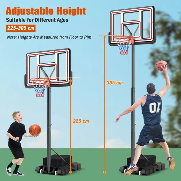 Adjustable Basketball Hoop 225–305cm Portable Goal System