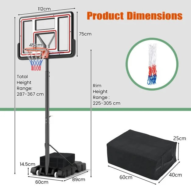 Adjustable Basketball Hoop 225–305cm Portable Goal System