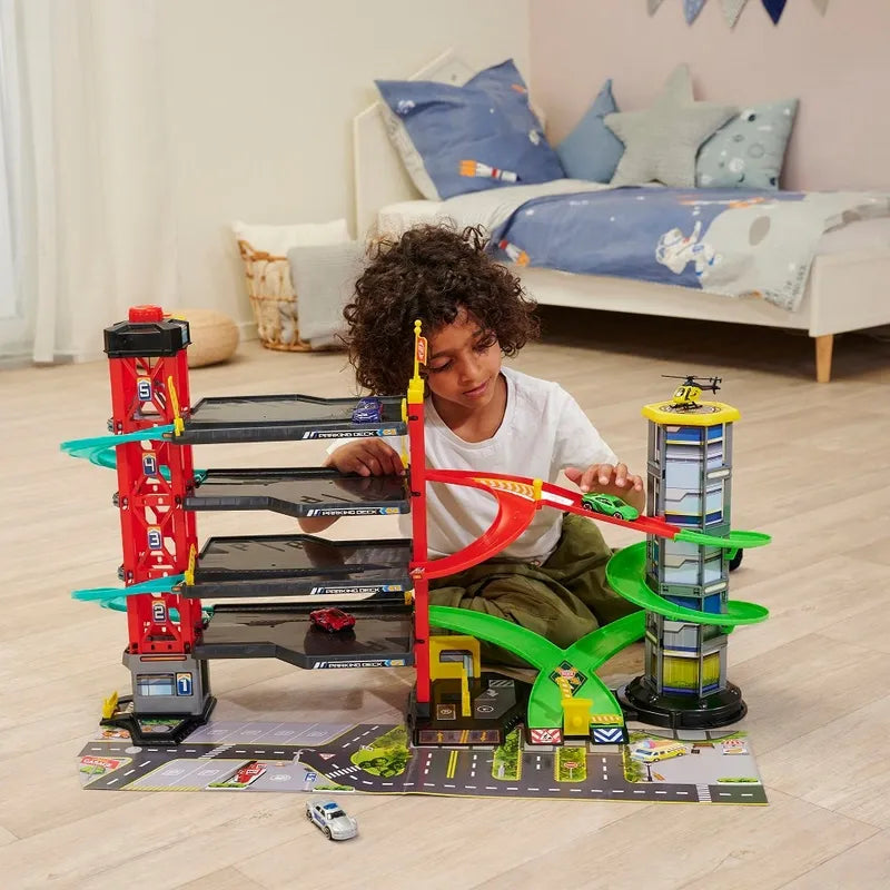 4-Level Parking Garage Playset with Ramps and Vehicle Storage