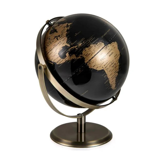 Decorative 23cm Metallic Black World Globe with Sleek Metal Stand