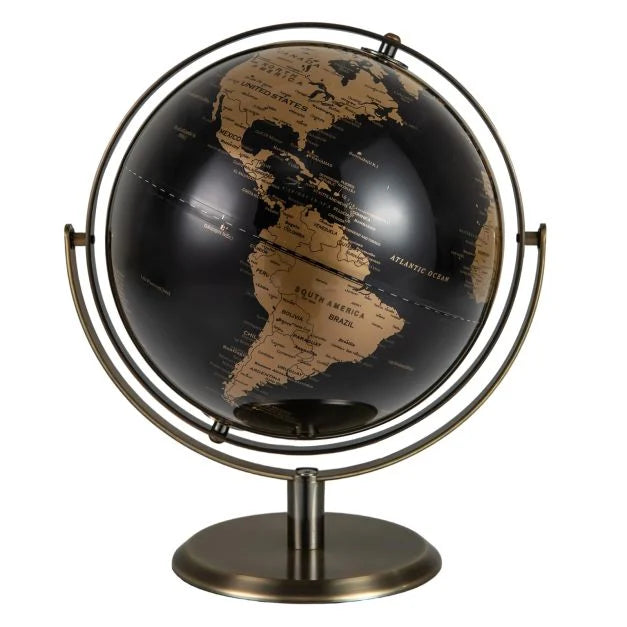 Decorative 23cm Metallic Black World Globe with Sleek Metal Stand