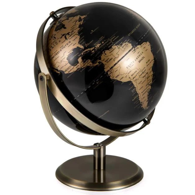 Decorative 23cm Metallic Black World Globe with Sleek Metal Stand