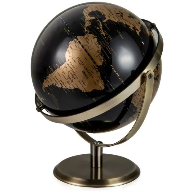 Decorative 23cm Metallic Black World Globe with Sleek Metal Stand