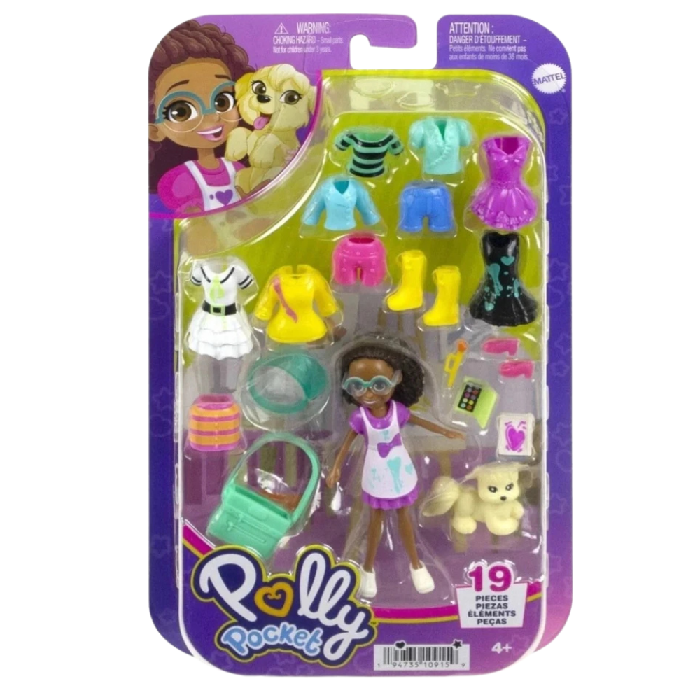 Polly Pocket Accessories Doll Set 9 Cm Trendy Outfit & Mini Dolls Mattel Toy