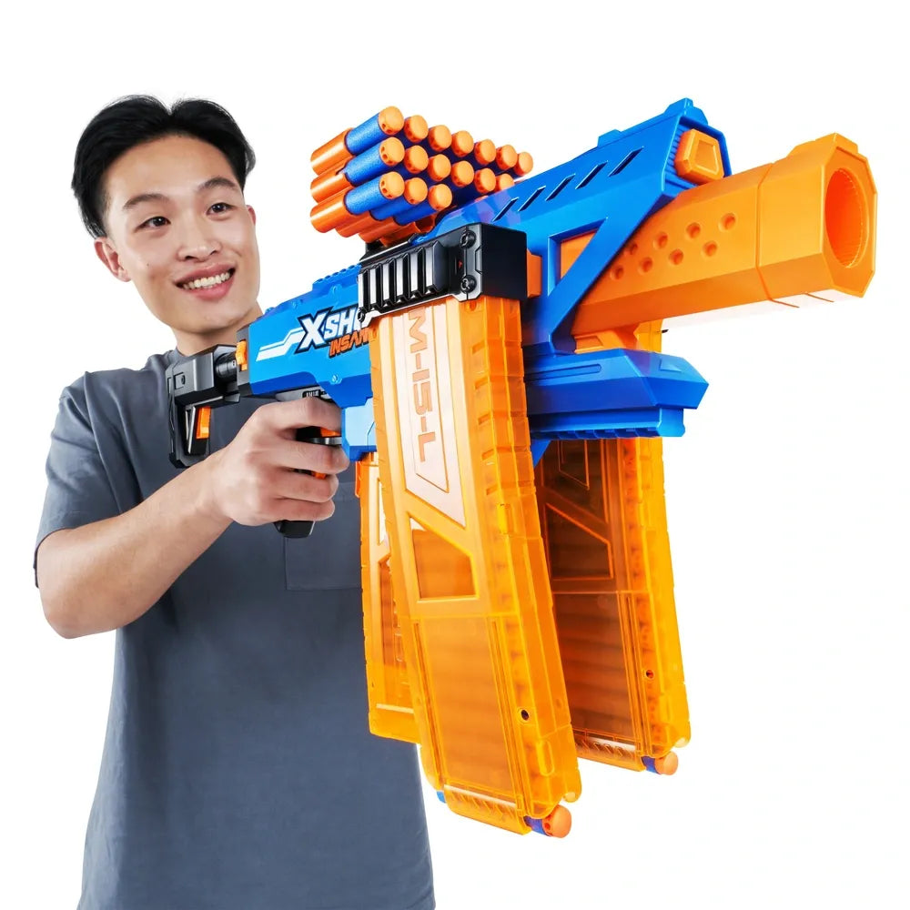 XSHOT by ZURU Insanity Motorized Clip Mania Blaster with 72 Foam Darts