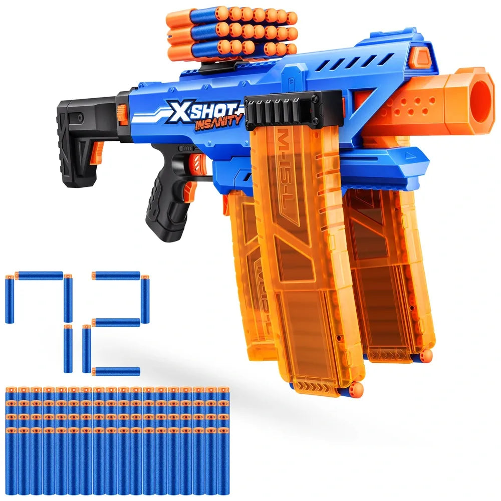 XSHOT by ZURU Insanity Motorized Clip Mania Blaster with 72 Foam Darts