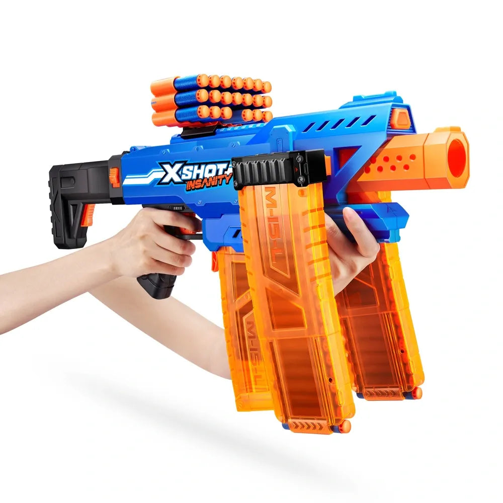 XSHOT by ZURU Insanity Motorized Clip Mania Blaster with 72 Foam Darts