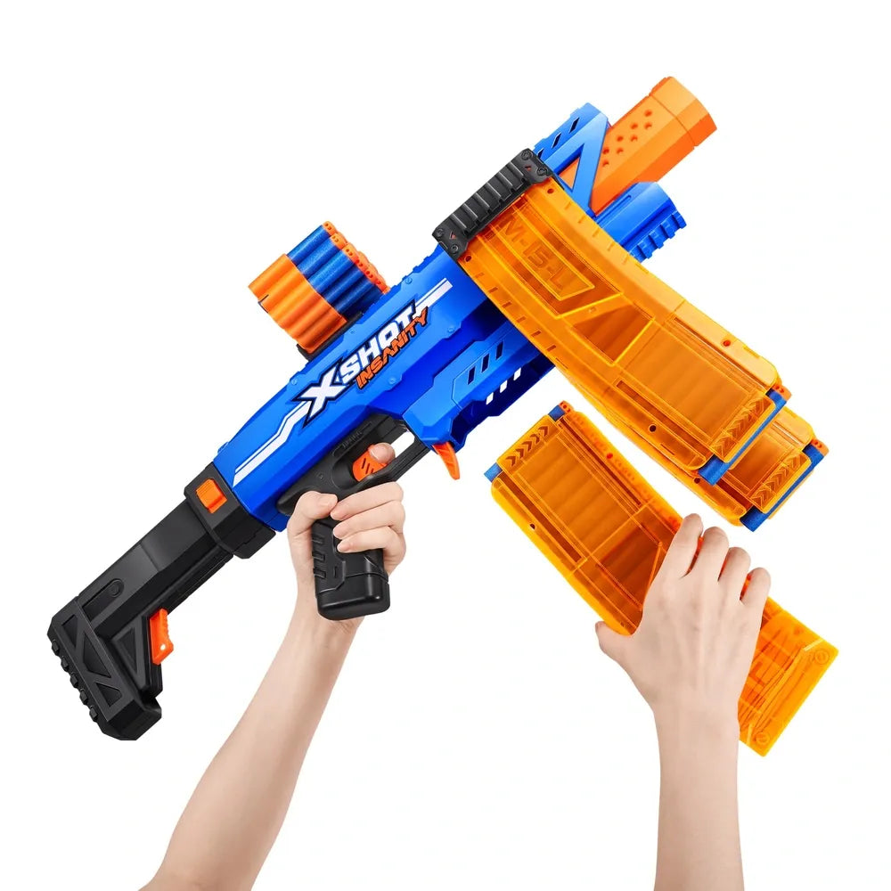 XSHOT by ZURU Insanity Motorized Clip Mania Blaster with 72 Foam Darts