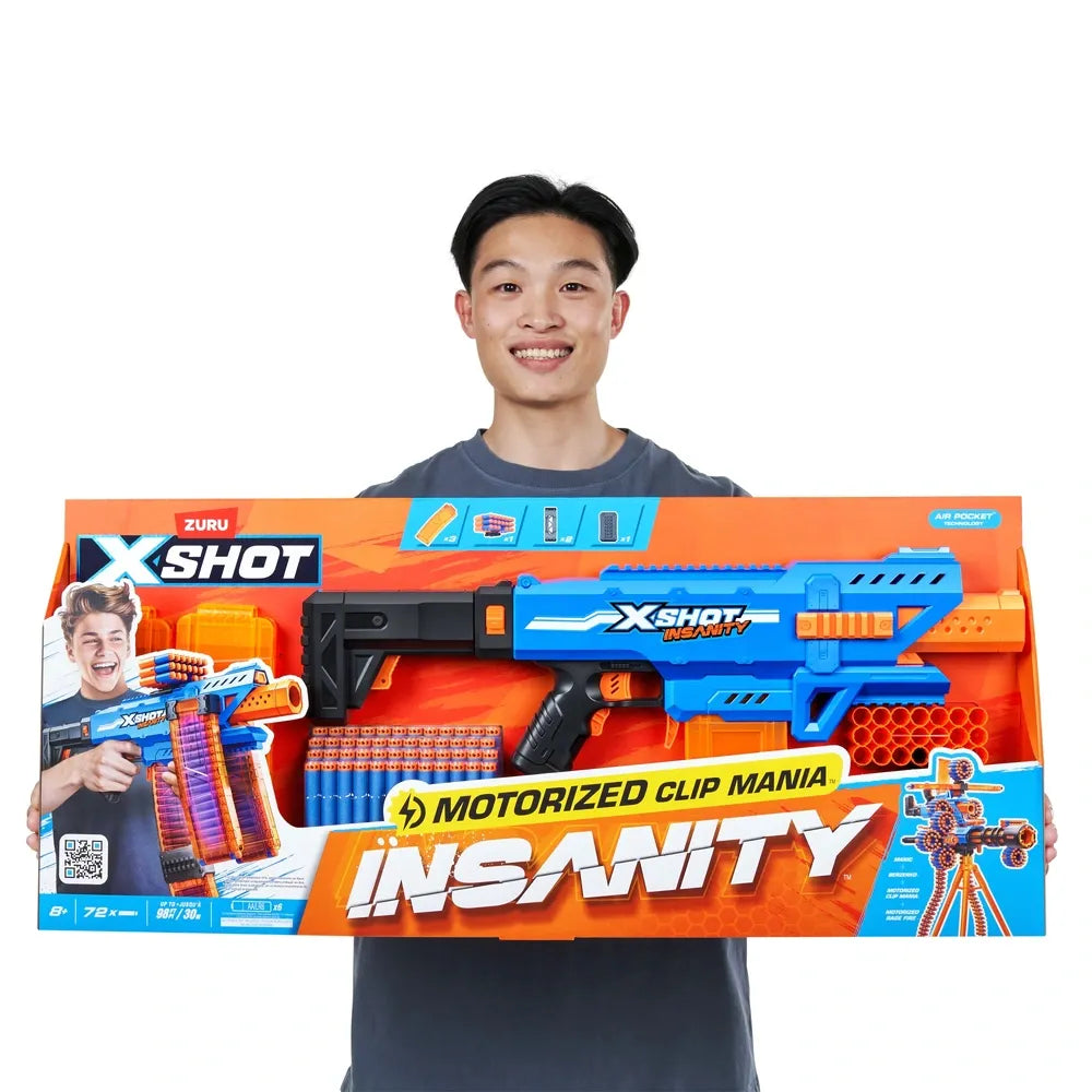 XSHOT by ZURU Insanity Motorized Clip Mania Blaster with 72 Foam Darts