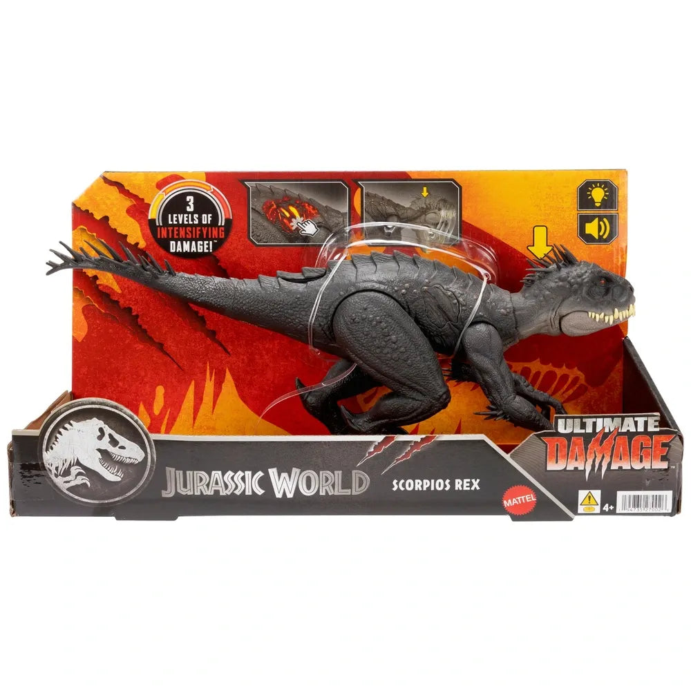 Jurassic World Ultimate Scorpios Rex Dinosaur Action Figure with Damage Effects