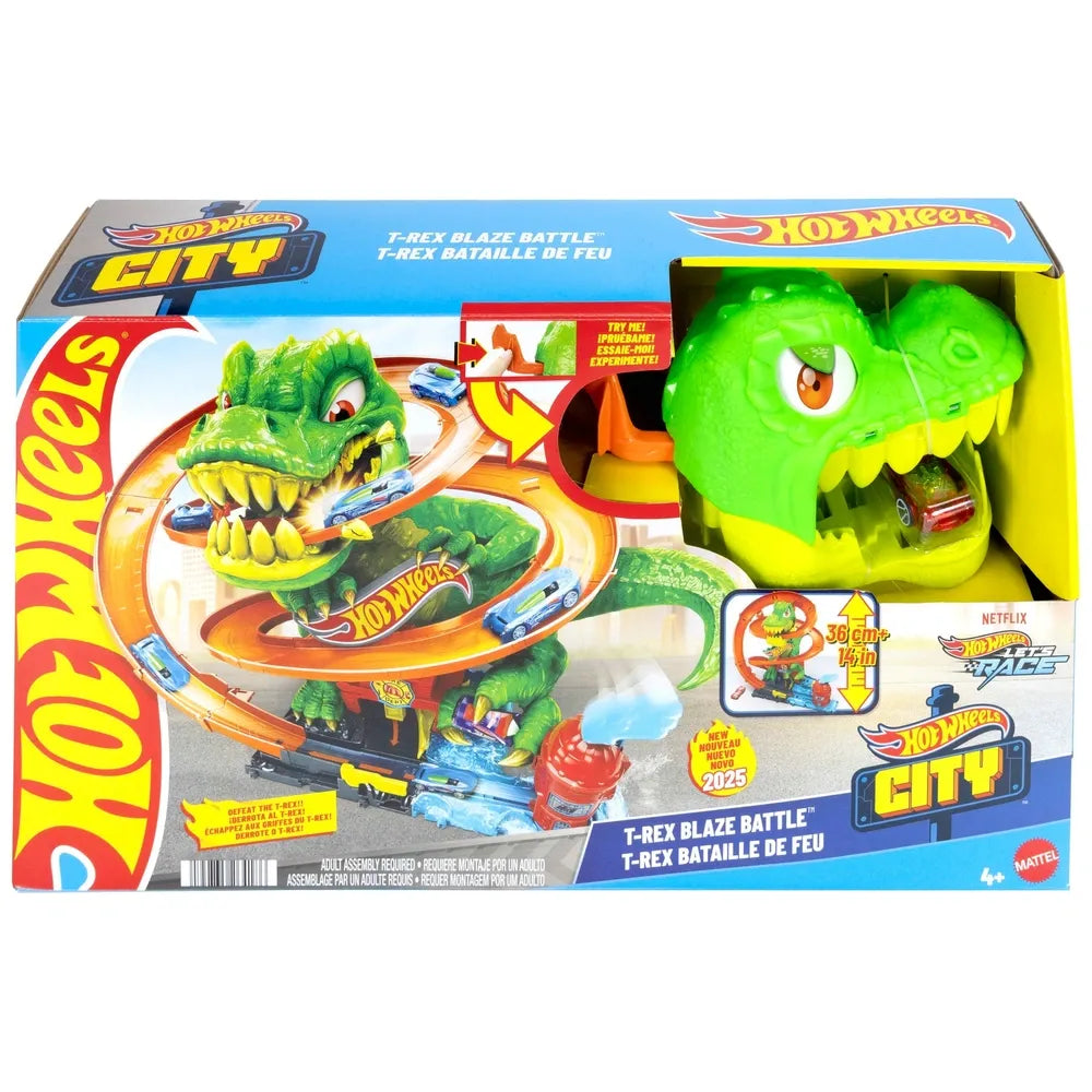Hot Wheels City T-Rex Blaze Battle Let’s Race Track Playset