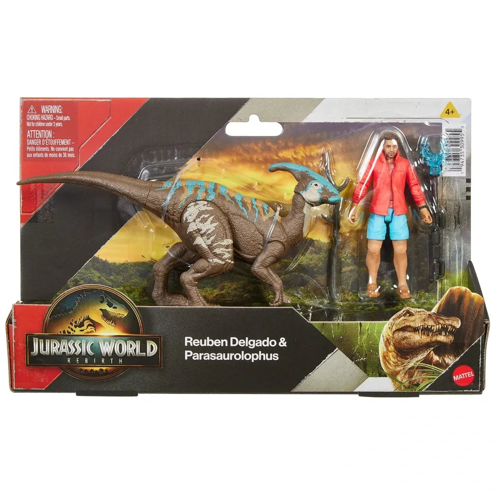 Jurassic World Rebirth Action Figure 2-Pack Reuben Delgado and Parasaurolophus