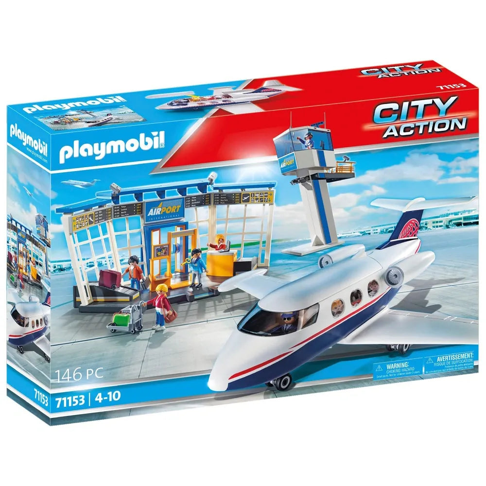 Playmobil City Airport Playset with Airplane & Tower, 146-Piece Set